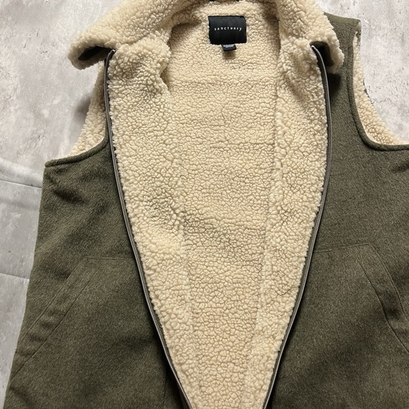Sanctuary Wool Blend Olive Women's L Green Sherpa-Lined Vest M0513 Y2K Soft - Picture 6 of 9